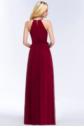 Gorgeous Chiffon Halter Deep V-Neck Burgundy Bridesmaid Dresses Affordable-27dress